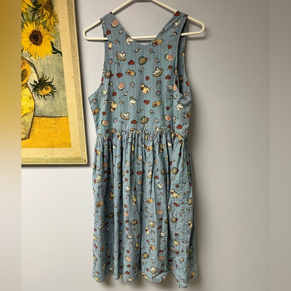 Vintage cat, chicken, watermelon, cherry Floral Blue Sleeveless Dress - Picture 3 of 3